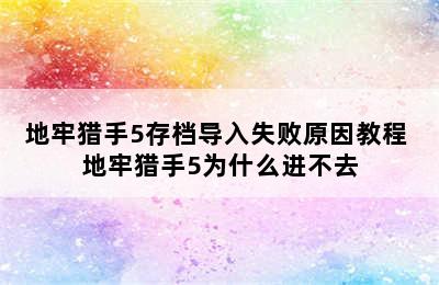 地牢猎手5存档导入失败原因教程 地牢猎手5为什么进不去